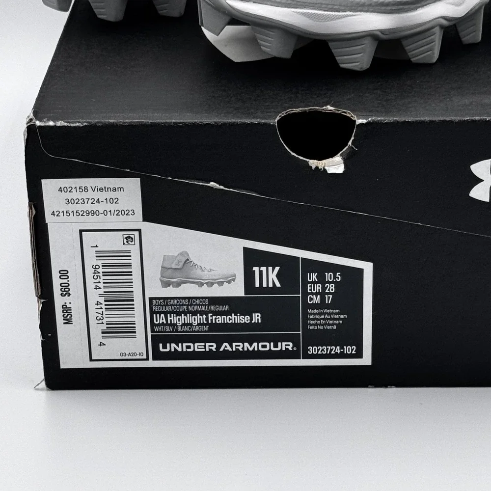 Under Armour Boys' Highlight Franchise Jr, White (102)/Metallic Silver, 11K M US